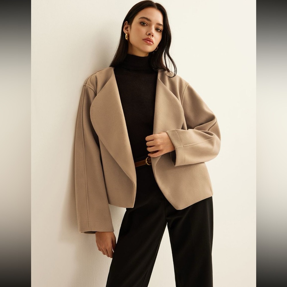 Commense Taupe Open-Front Draped Jacket